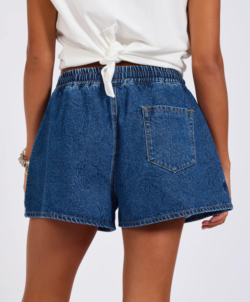 Boxer Drawstring Waist Denim Short