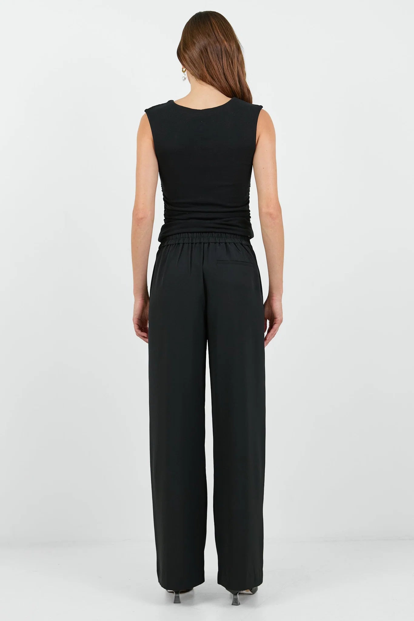 Business Black Wide Leg Pleat Front Pants