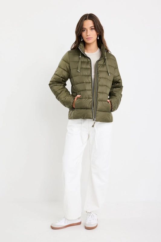 Caption Khaki Slimline Drawcord Puffer Jacket