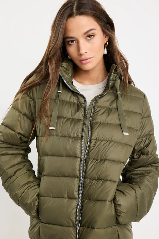 Caption Khaki Slimline Drawcord Puffer Jacket