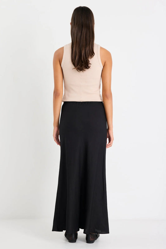 Summit Black Tie Waste Bias Midi Skirt