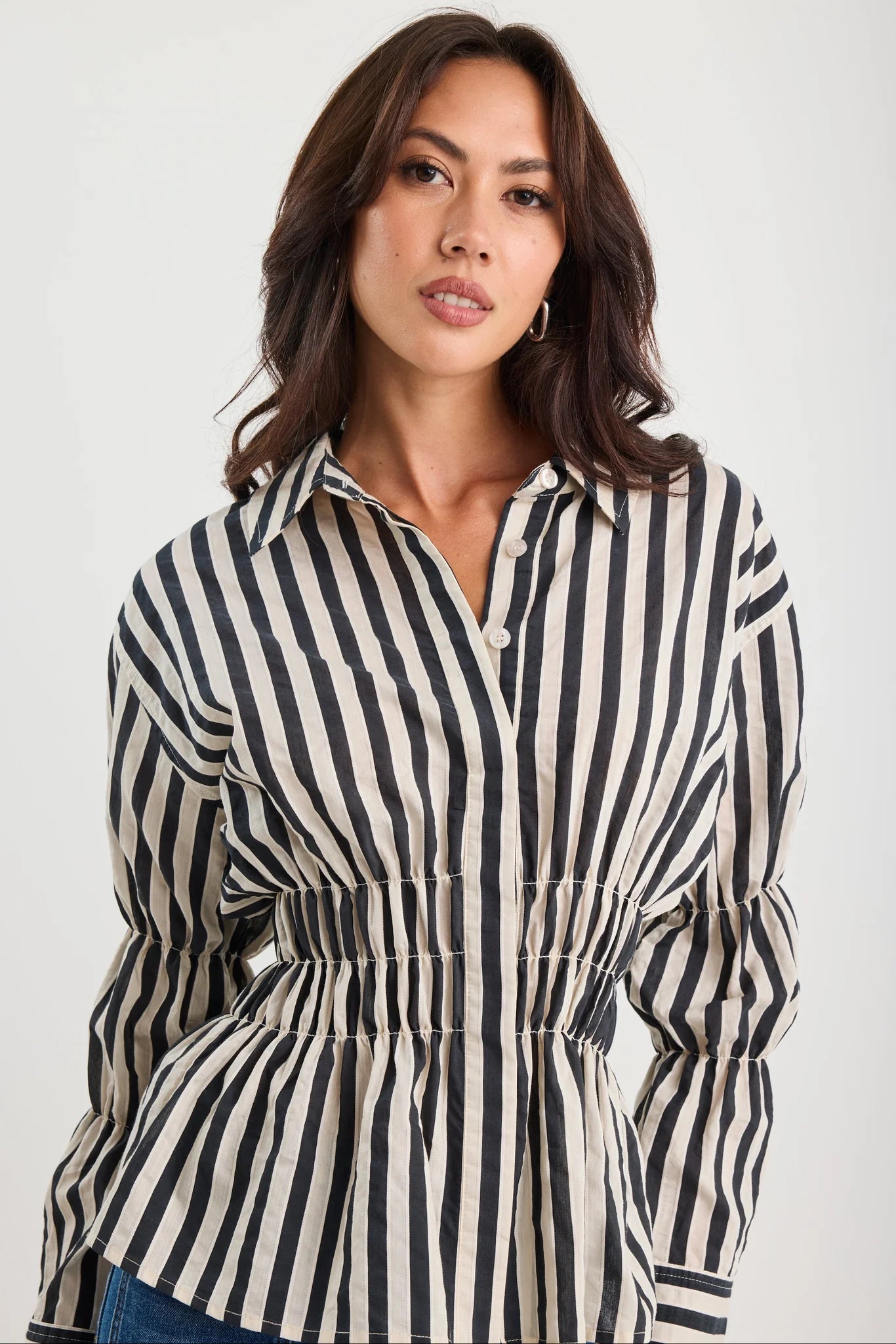 Composite Black Bone Stripe Shirred Body Shirt