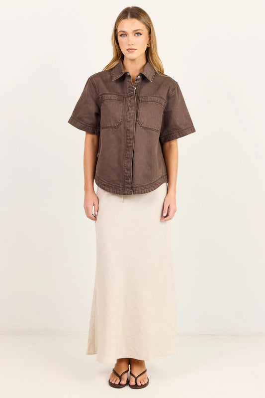 Crucial Mocha Denim Short Sleeve Shacket