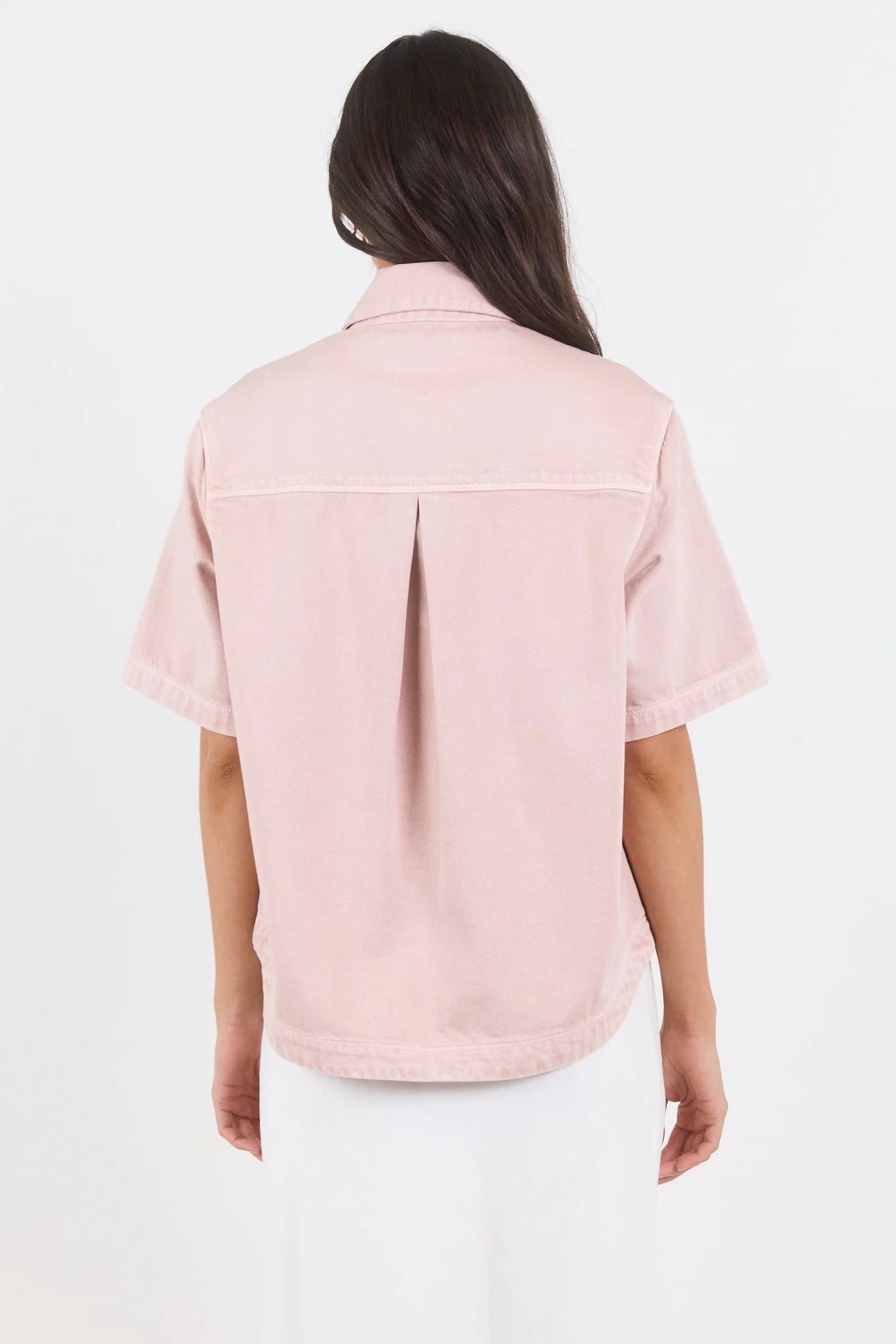 Crucial Pale Pink Denim Short Sleeve Shacket