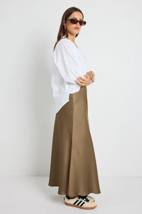 Preserve Bronze Floaty Satin Midi Skirt