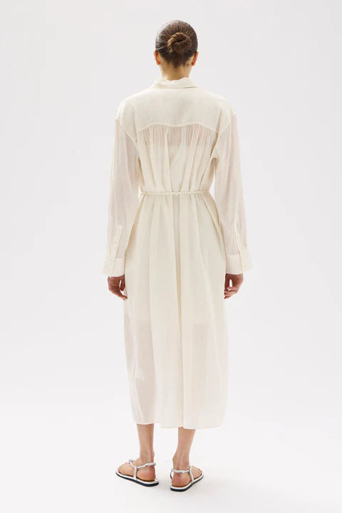 Harper Linen Silk Maxi Shirt Dress - Cream