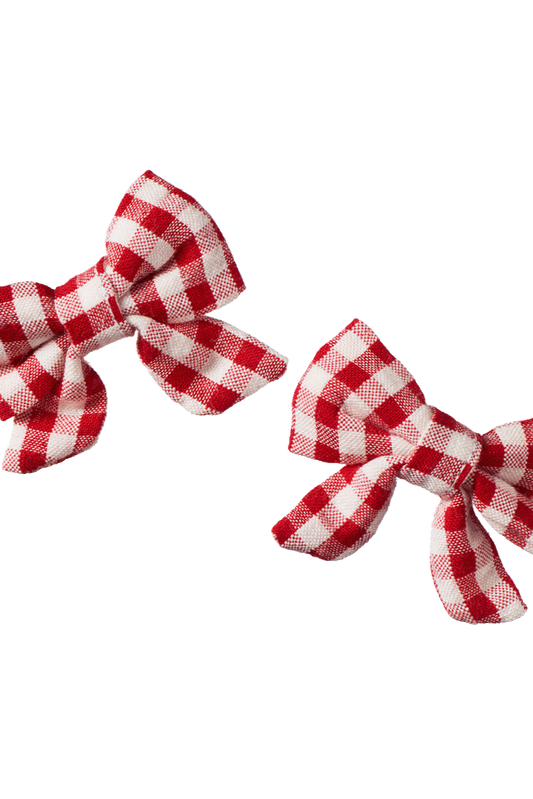 Bow Hairclip 2pk - Red Check
