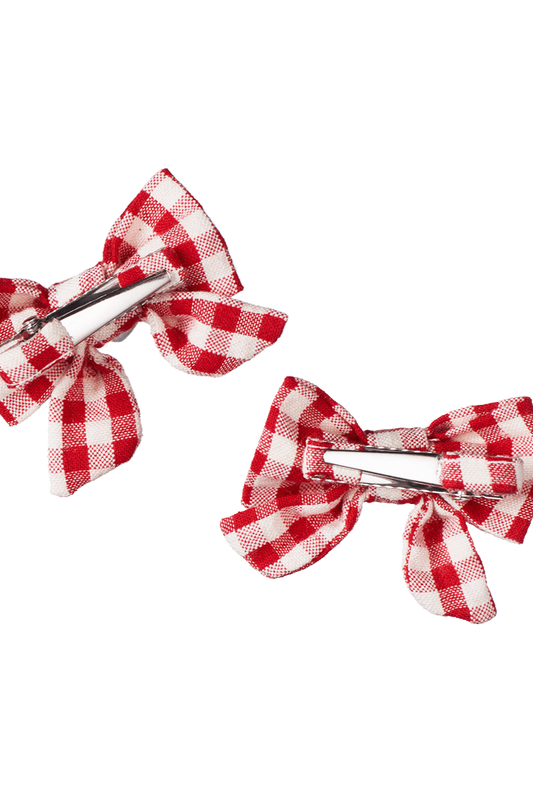 Bow Hairclip 2pk - Red Check