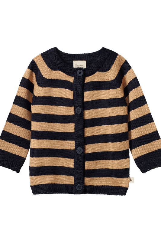Merino Knit Cardigan - Navy/Caramel