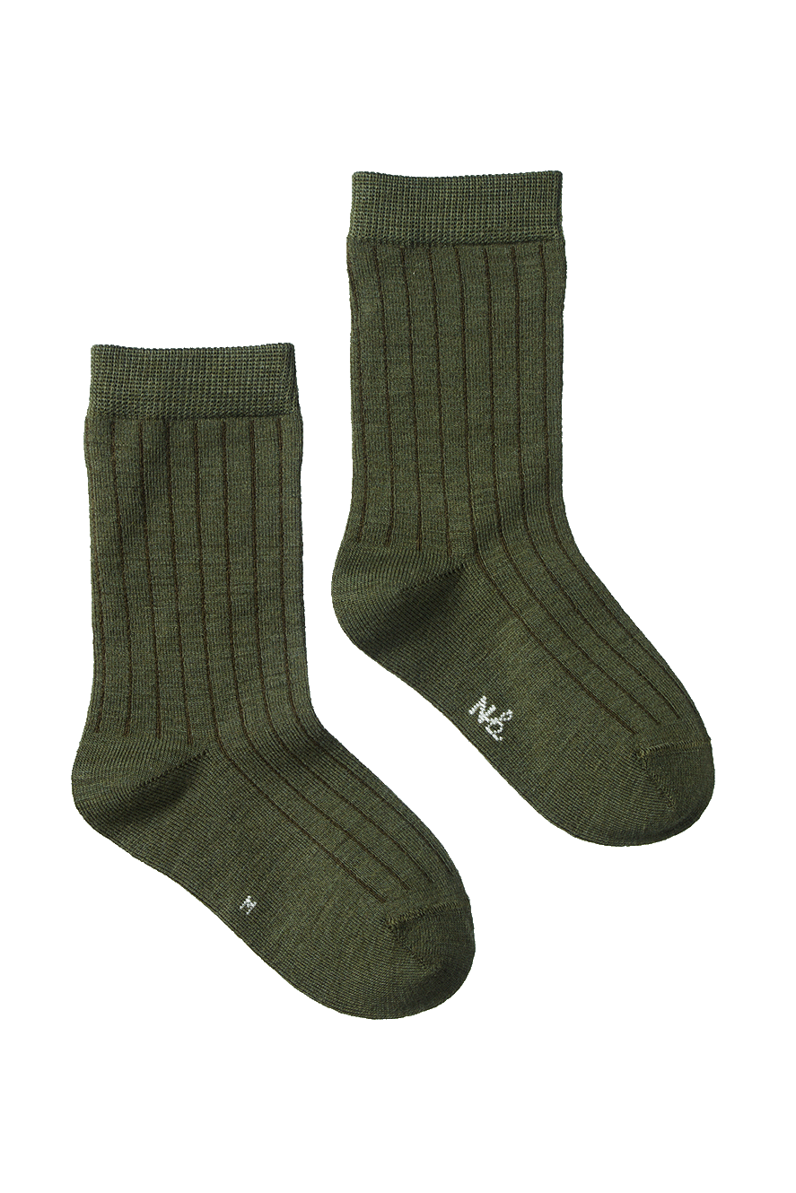 Organic Wool Rib Socks - Thyme