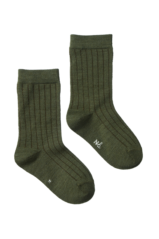 Organic Wool Rib Socks - Thyme