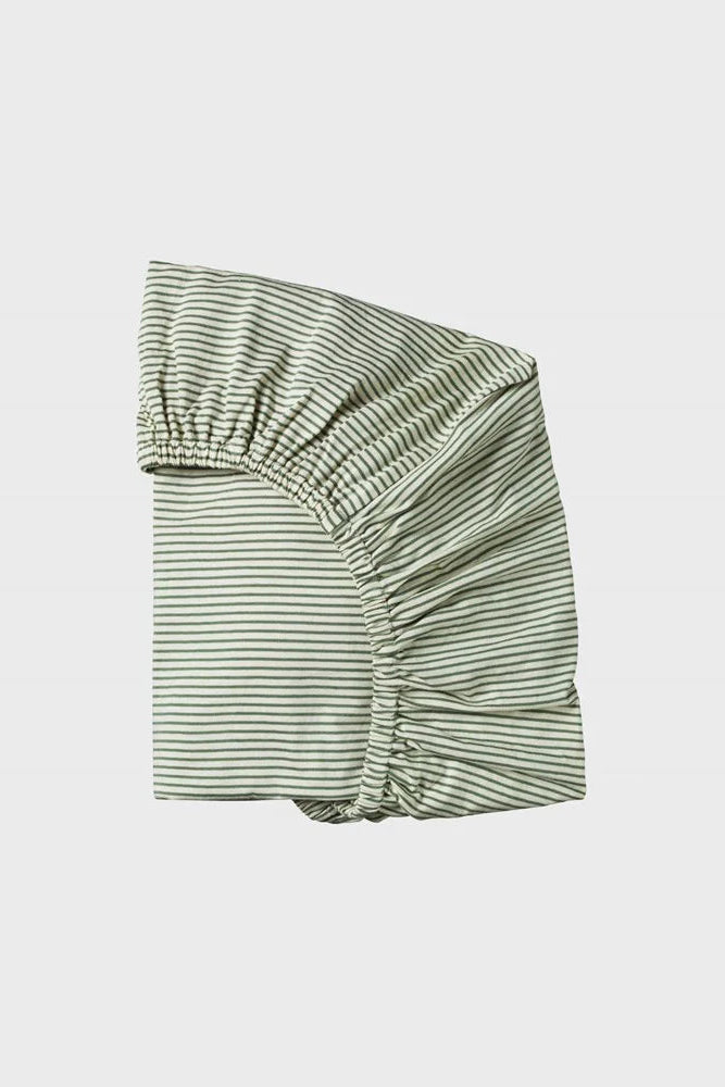 Fitted Sheet Jersey Cot - Nettle Pinestripe