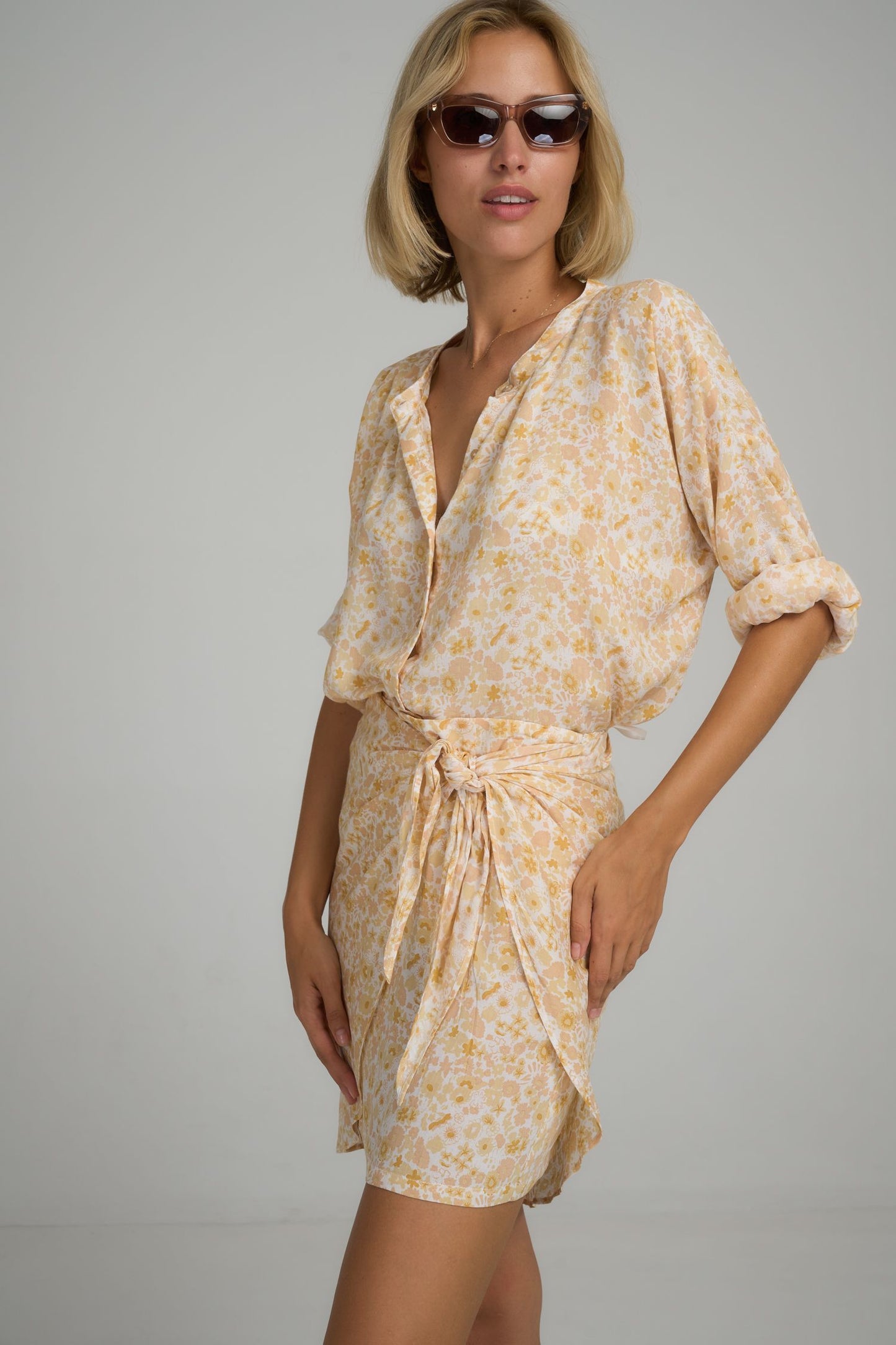 Martini Wrap Mini Skirt - Delphinium Lemon Blush