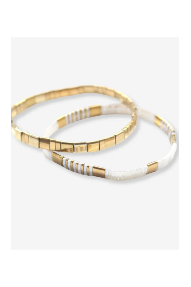 Bracelet - Glass Bead Duo White / Gold