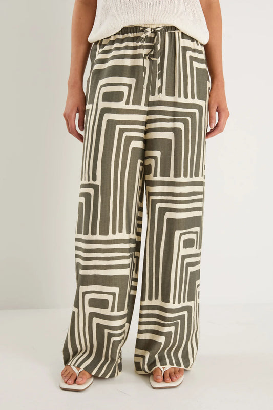 Conduct Khaki Maze Print Pull on Pant