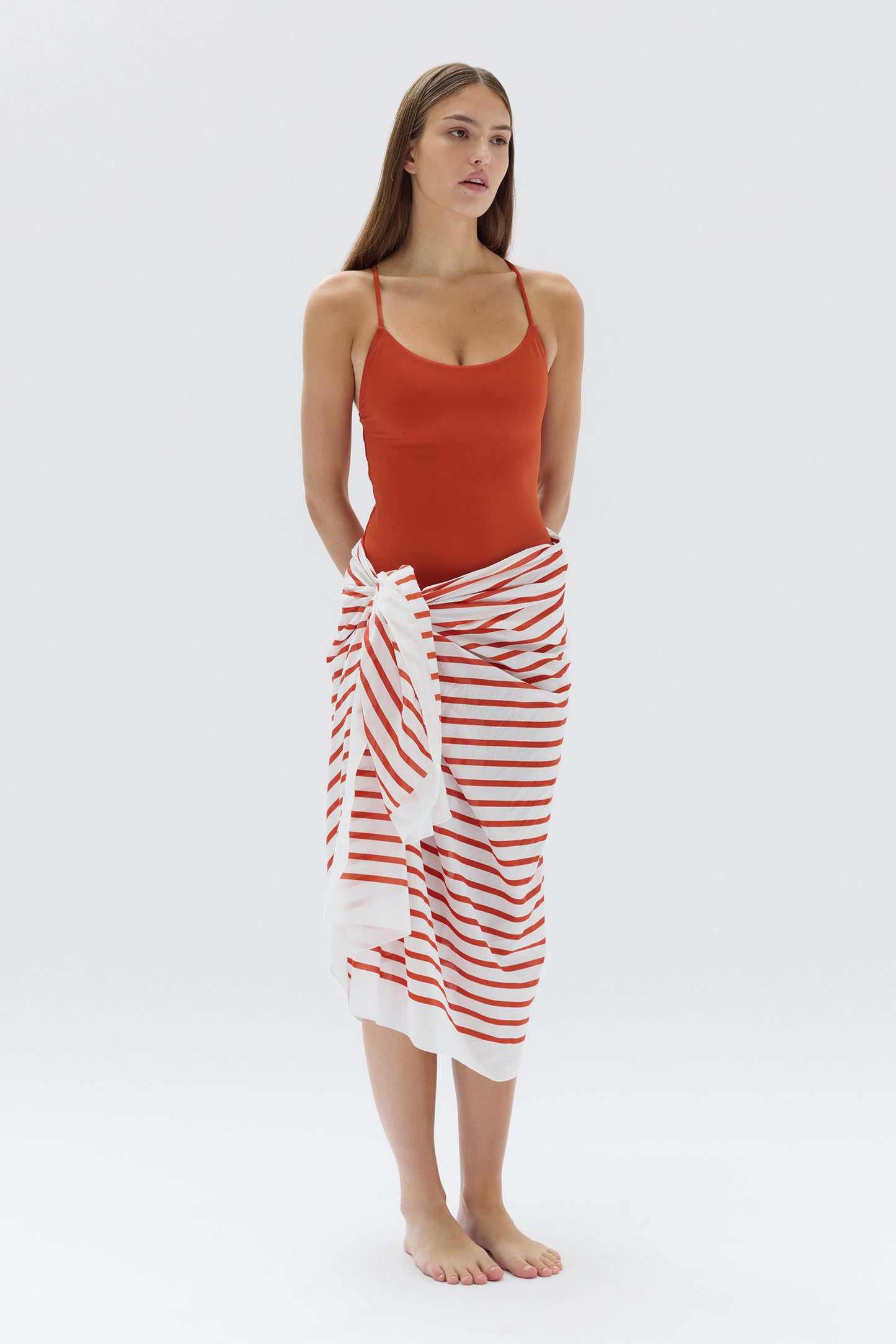 Sarong - Papaya/Cream Stripe