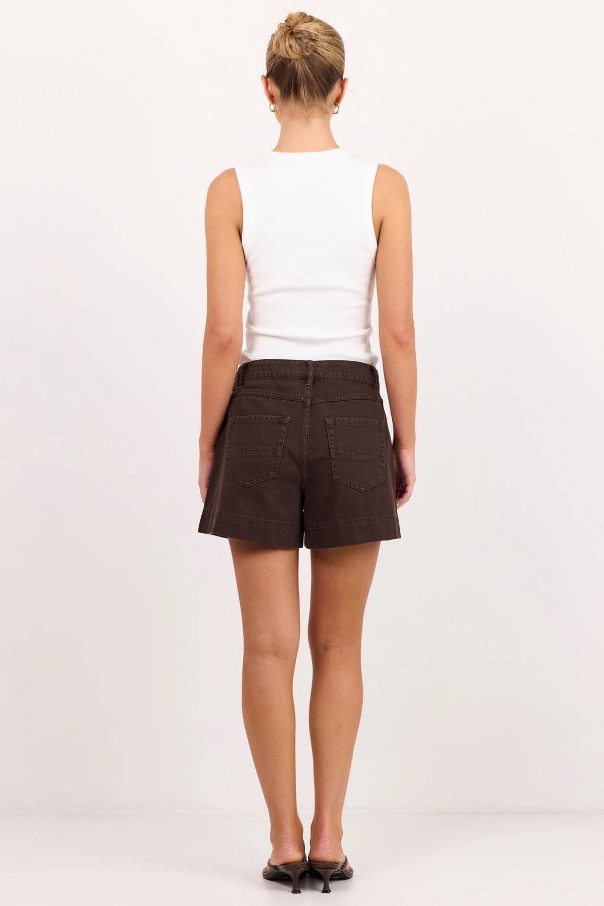 Kindly Dark Chocolate Pocket Front Denim Shorts