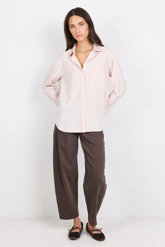 You Got This Blush Double Pinstripe Oversized Boyfriend Shirt