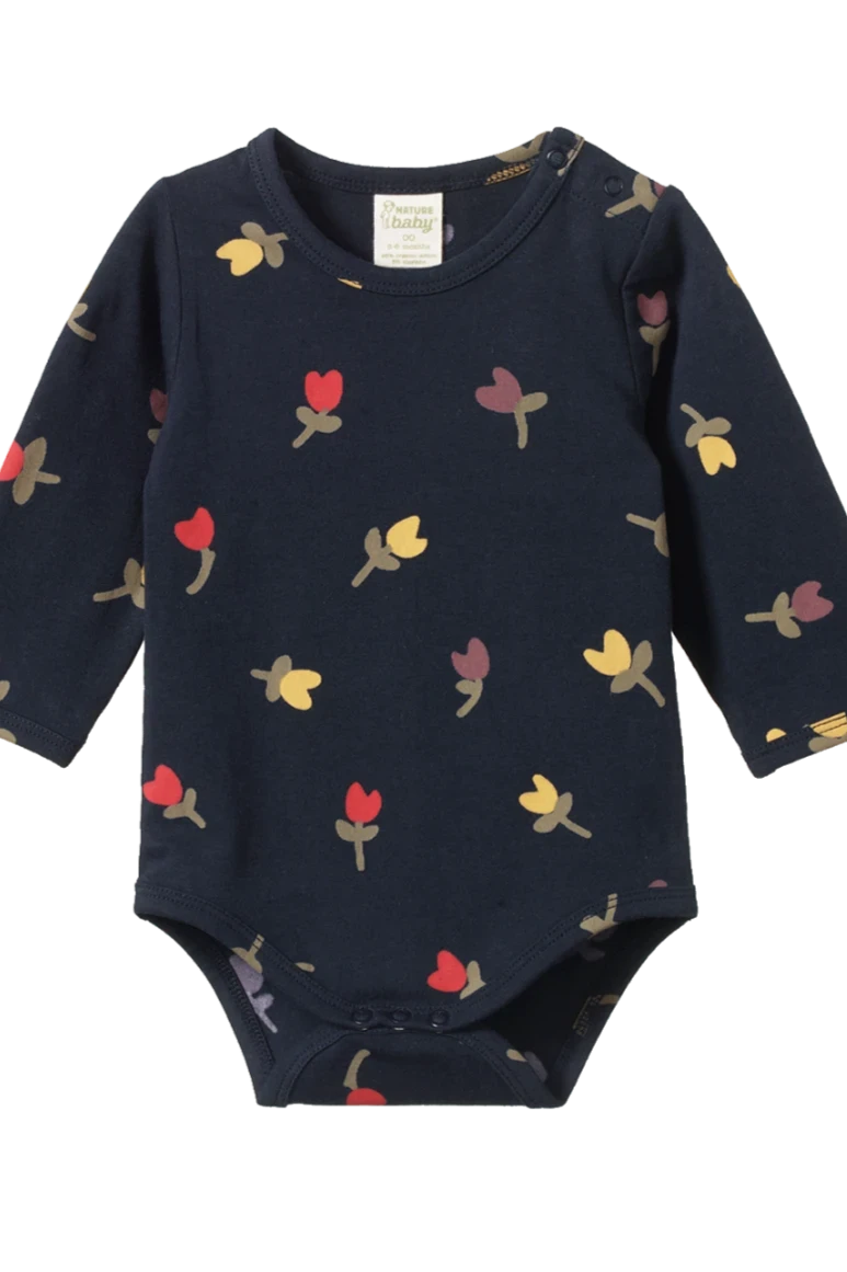 Stretch Jersey Long Sleeve Bodysuit - Navy Tulip