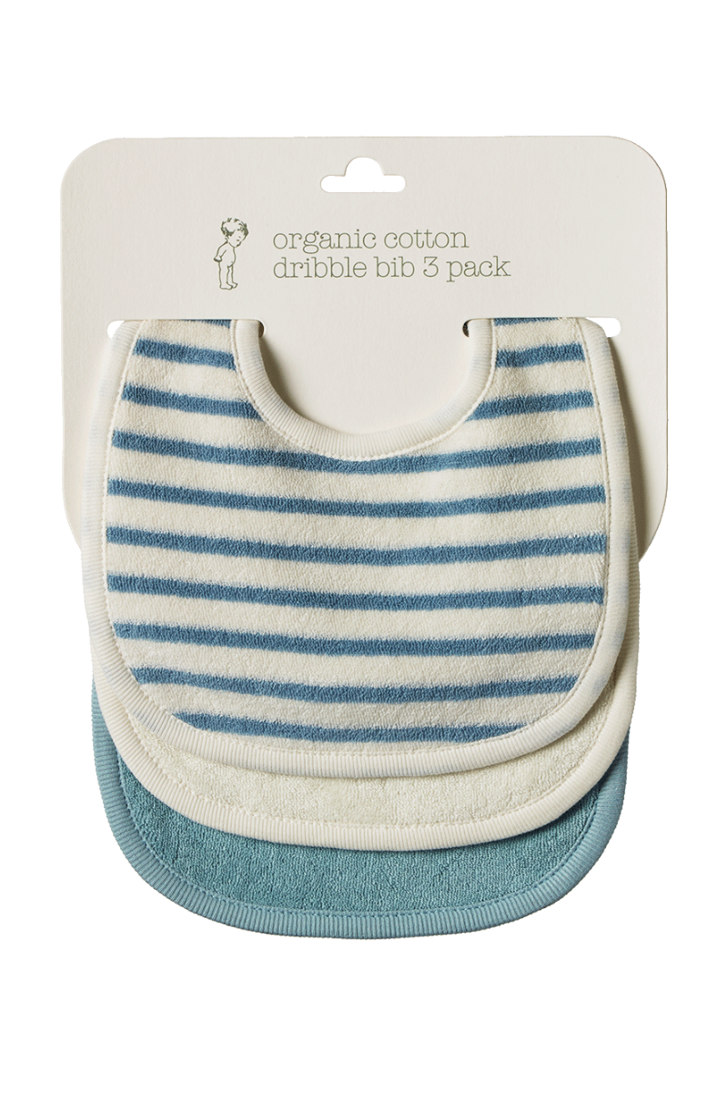 Dribble Bibs 3pk - Blue & Natural