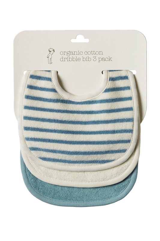 Dribble Bibs 3pk - Blue & Natural