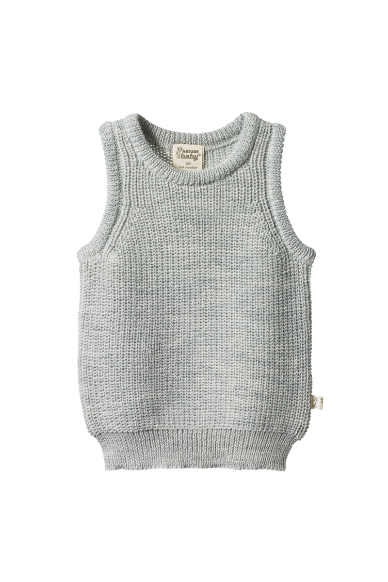 Merino Chunky Knit Vest - Light Grey Marle