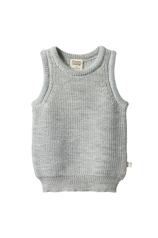 Merino Chunky Knit Vest - Light Grey Marle