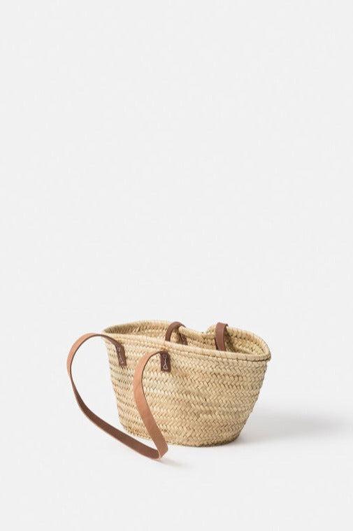 Moroccan Basket W/Long Leather Handle - Small