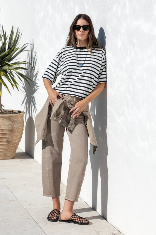 Idolise Taupe Stretch Soft Barrel Jean