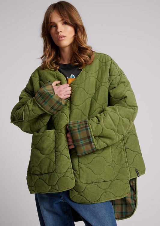 Canvas Quilted Flannel Jacket - Khaki