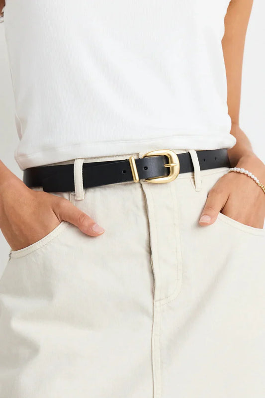 Gold Buckle Black Leather Belt