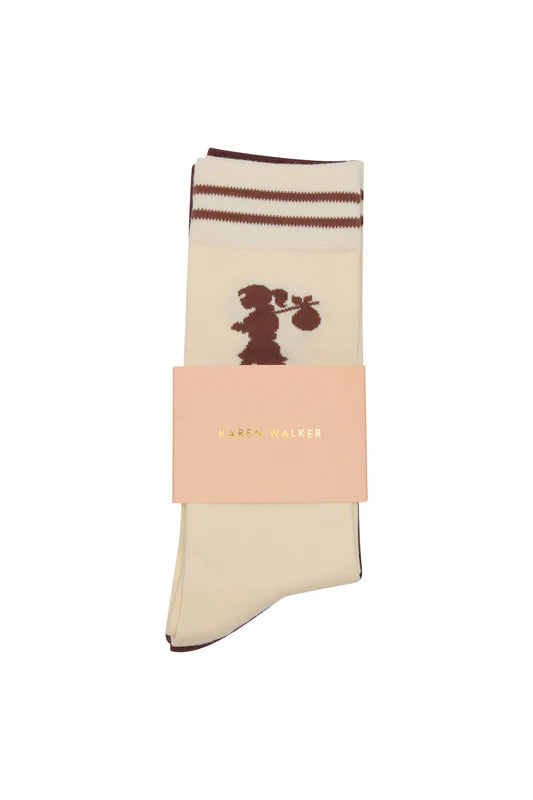 Runaway Socks 2pk - Cream/Mahogany