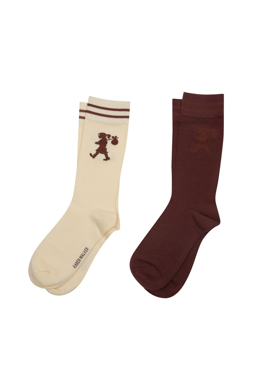 Runaway Socks 2pk - Cream/Mahogany