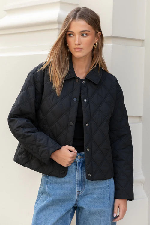 Absolute Black Collared Puffer Jacket