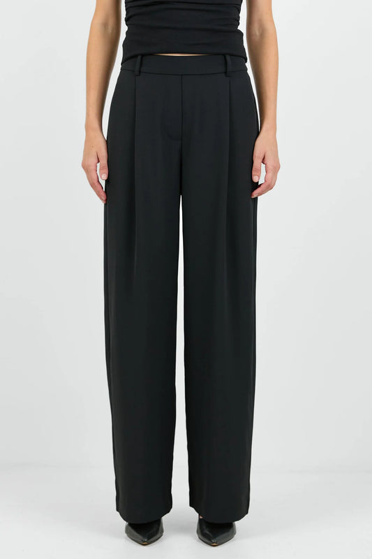 Business Black Wide Leg Pleat Front Pants