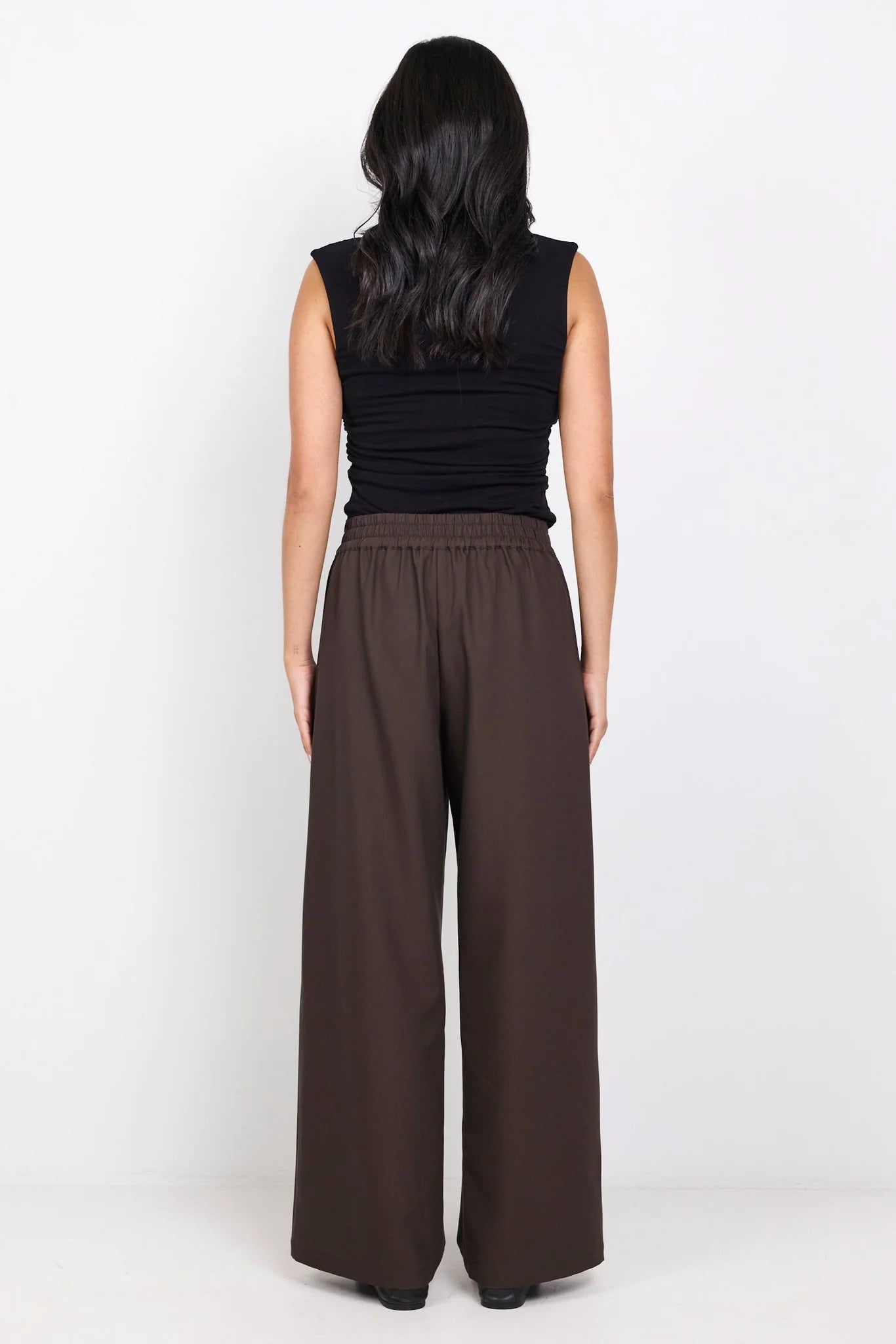 Instinctive Dark Chocolate Petite Wide Leg Elastic Back Pants
