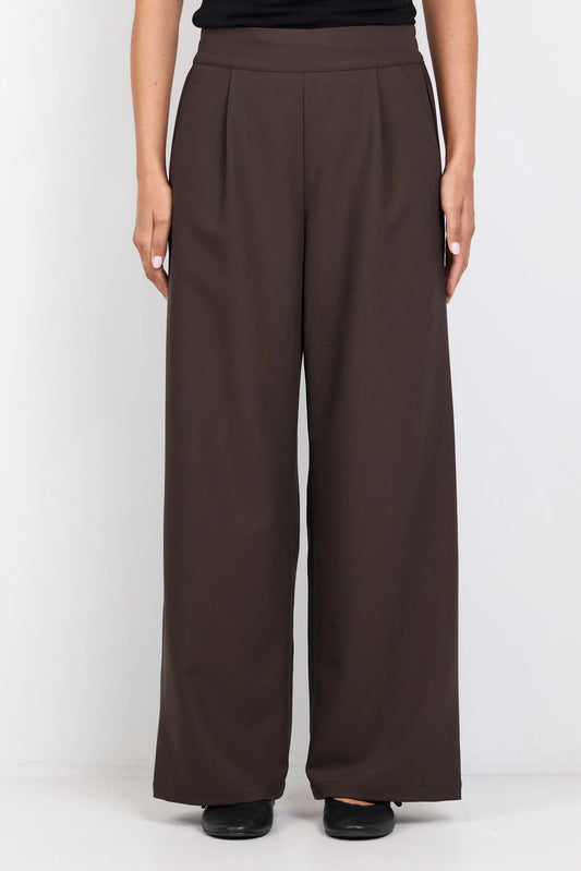 Instinctive Dark Chocolate Petite Wide Leg Elastic Back Pants
