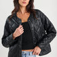 Apex Black Leather Collarless Quilted Puffer Jacket