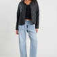 Apex Black Leather Collarless Quilted Puffer Jacket