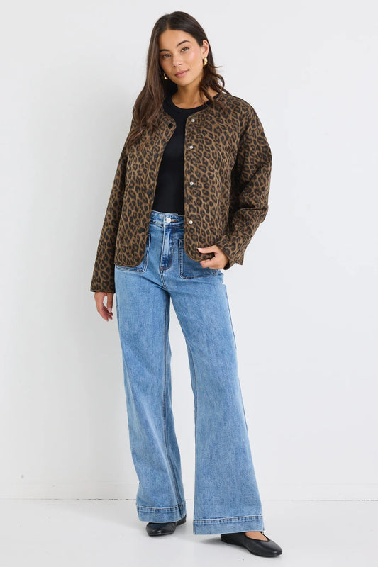 Apex Animal Print Collarless Puffer Jacket