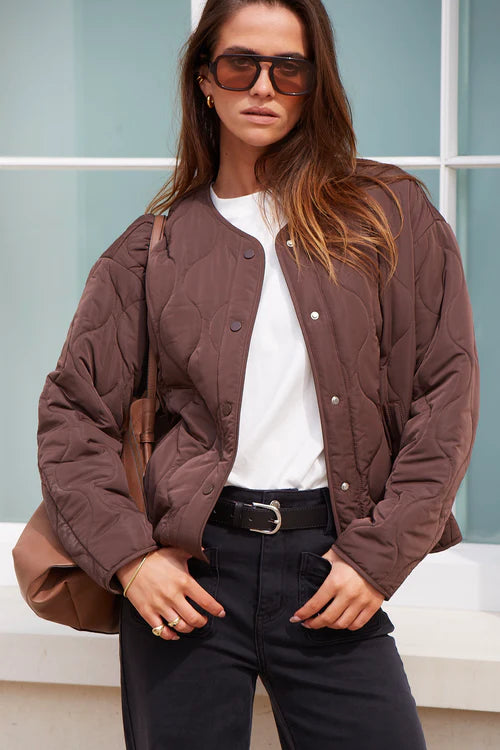 Apex Chocolate Collarless Puffer Jacket
