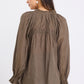 Artist Olive Voile LS Tie Front Relaxed Gathered Top