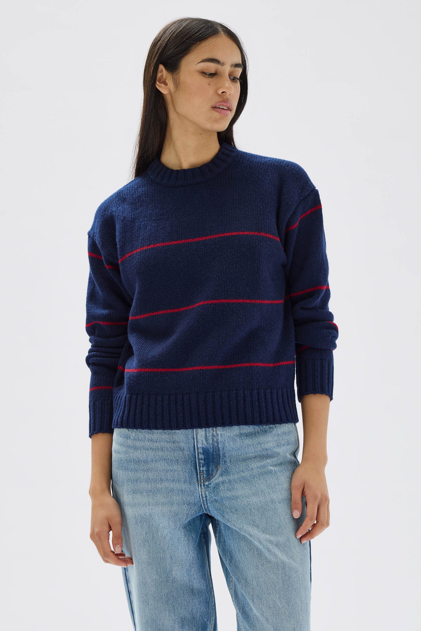 Beau Wool Merino Knit - Navy/ Dark Cherry Stripe