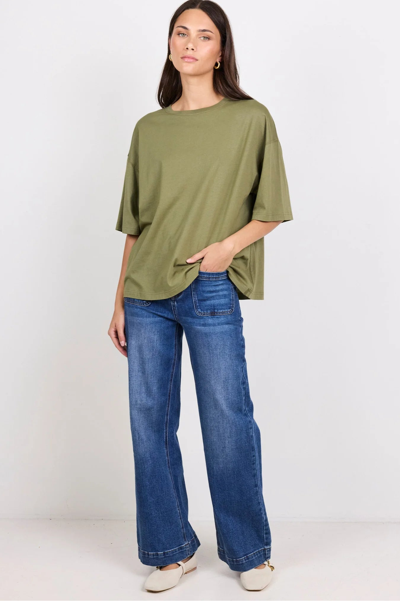 Boyfriend Washed Khaki Oversized Tee