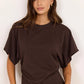 Cadence Chocolate Cotton Gathered Waist Detail Short Sleeve Tee