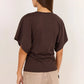 Cadence Chocolate Cotton Gathered Waist Detail Short Sleeve Tee