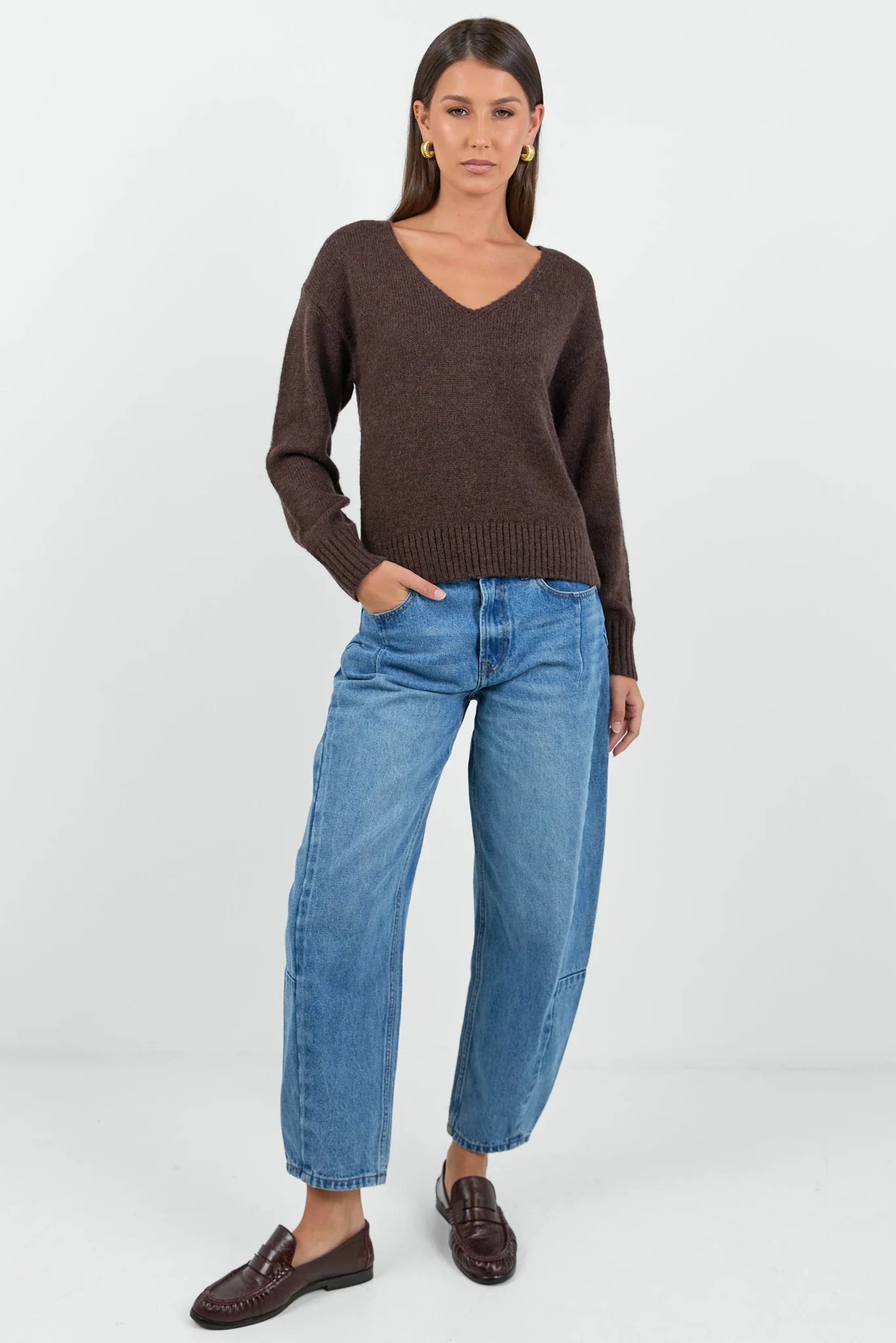 Clique Chocolate V Neck Jumper