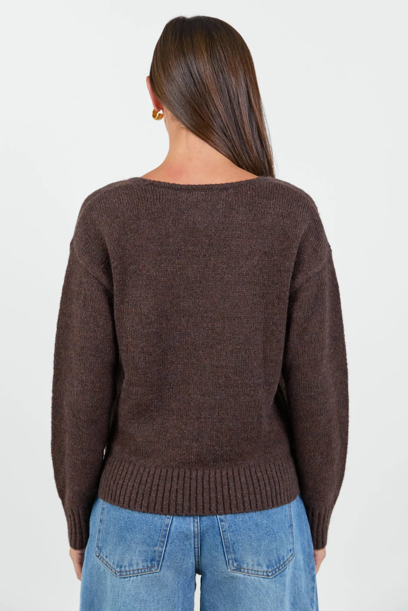 Clique Chocolate V Neck Jumper