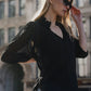 Closure Black Mini Polka Dot Short Sleeve Top