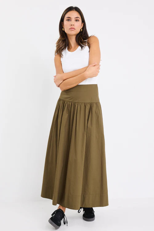 Affinity Khaki Tiered Maxi Skirt